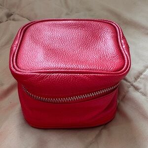 Red Leather Zip Pouch Jewelry Travel Case None brand